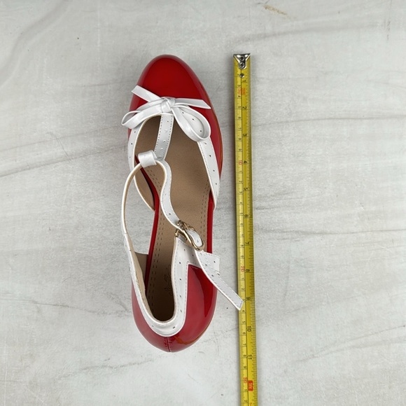 ForeMode Fashion T-Strap Bow Platform Round Toe High Heels Red/White sz 9 - Picture 8 of 11